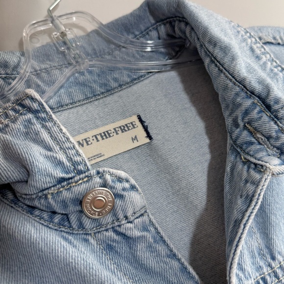 We The Free People Marci Denim Jean Jumpsuit in Clear Skies M Light Wash Utility - Picture 9 of 16